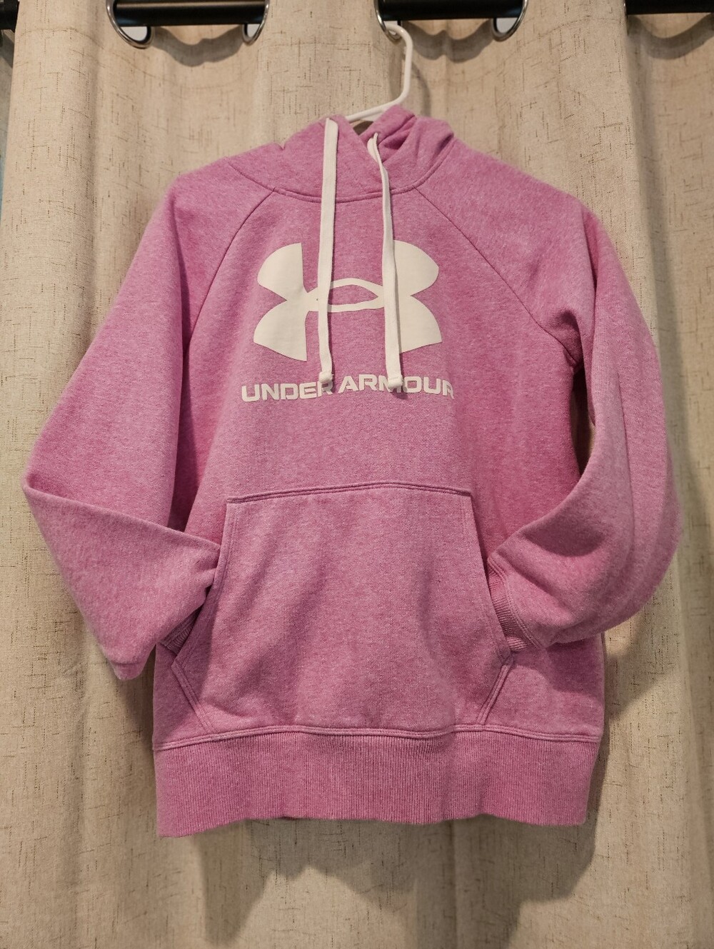 Under Armour Heather Pink Pullover Hoodie with White Logo